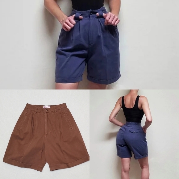 VINTAGE Kikomo Brown Extra High Rise Wide Leg Pleated Waist Loose Fit Shorts 6
